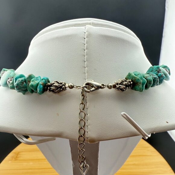 Handcrafted Turquoise Beaded Necklace With Pendant Silver Tone Accents - Picture 4 of 7